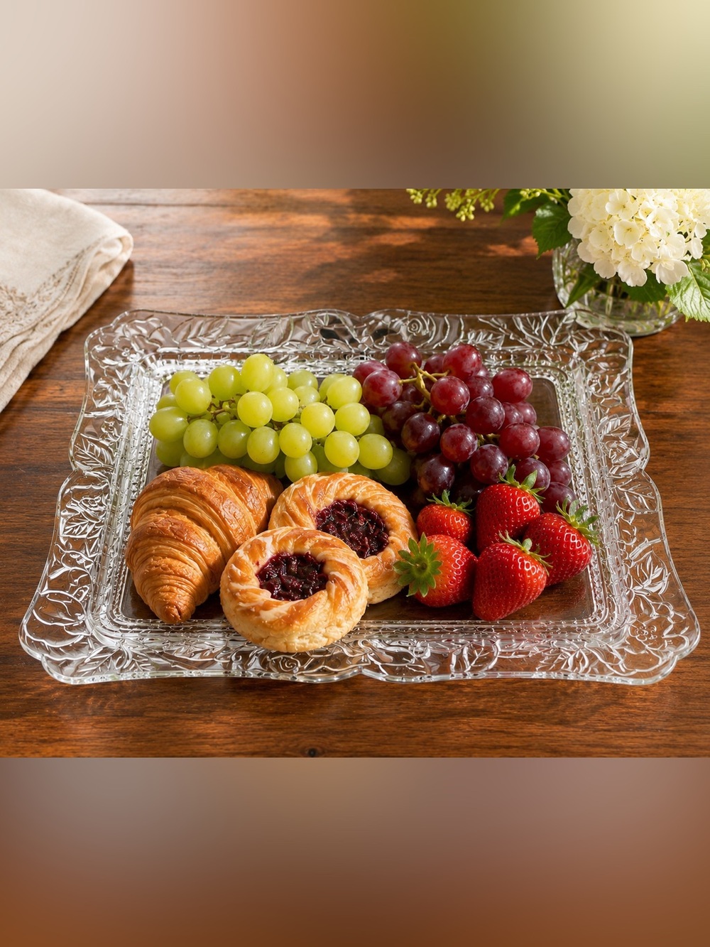 Mikasa Style Vintage Heavy Embossed Glass Serving Tray 11” x 13”